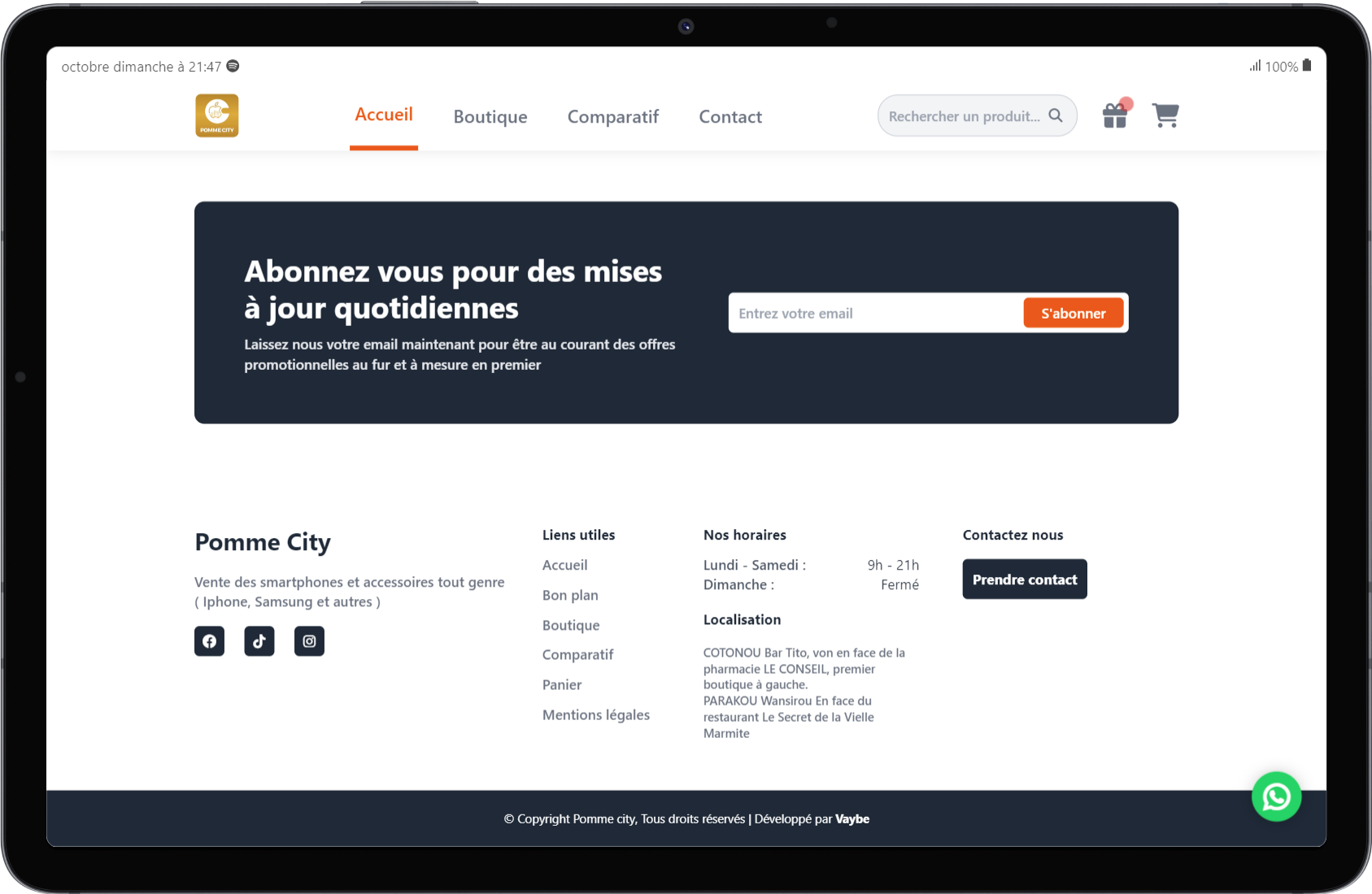 Platforme e-commerce des boutiques Pomme City